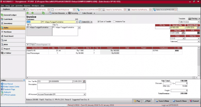 Sales invoice dp accurate dengan accounting input