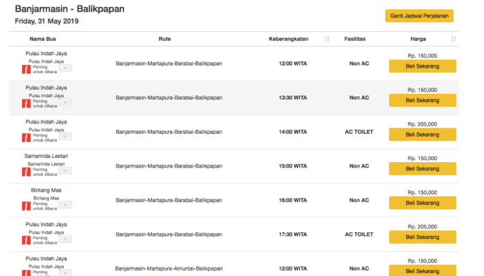 Cek Harga Tiket Bus Balikpapan Banjarmasin Terbaru dan Termurah