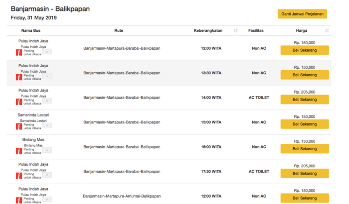 Harga tiket bus balikpapan banjarmasin