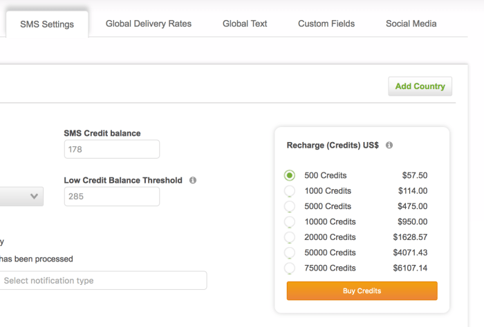 Sms credits buy help threshold enabled automatic been when has
