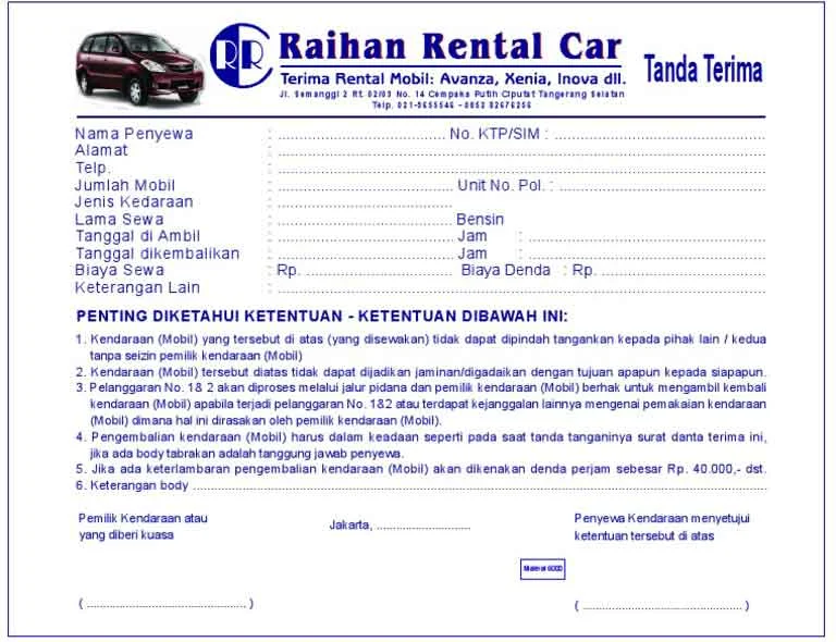cara memasukan mobil ke rental